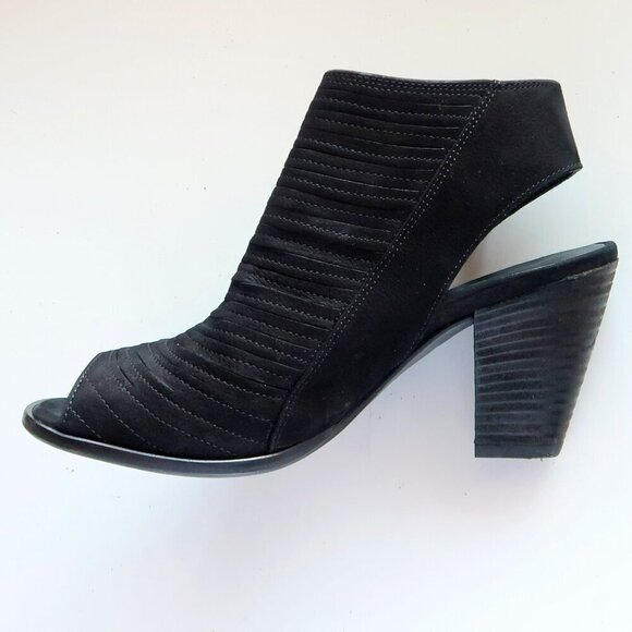 Paul Green Cayanne Black Nubuck Leather Peep Toe Block Heel Bootie Shoes 7.5 - Picture 10 of 16
